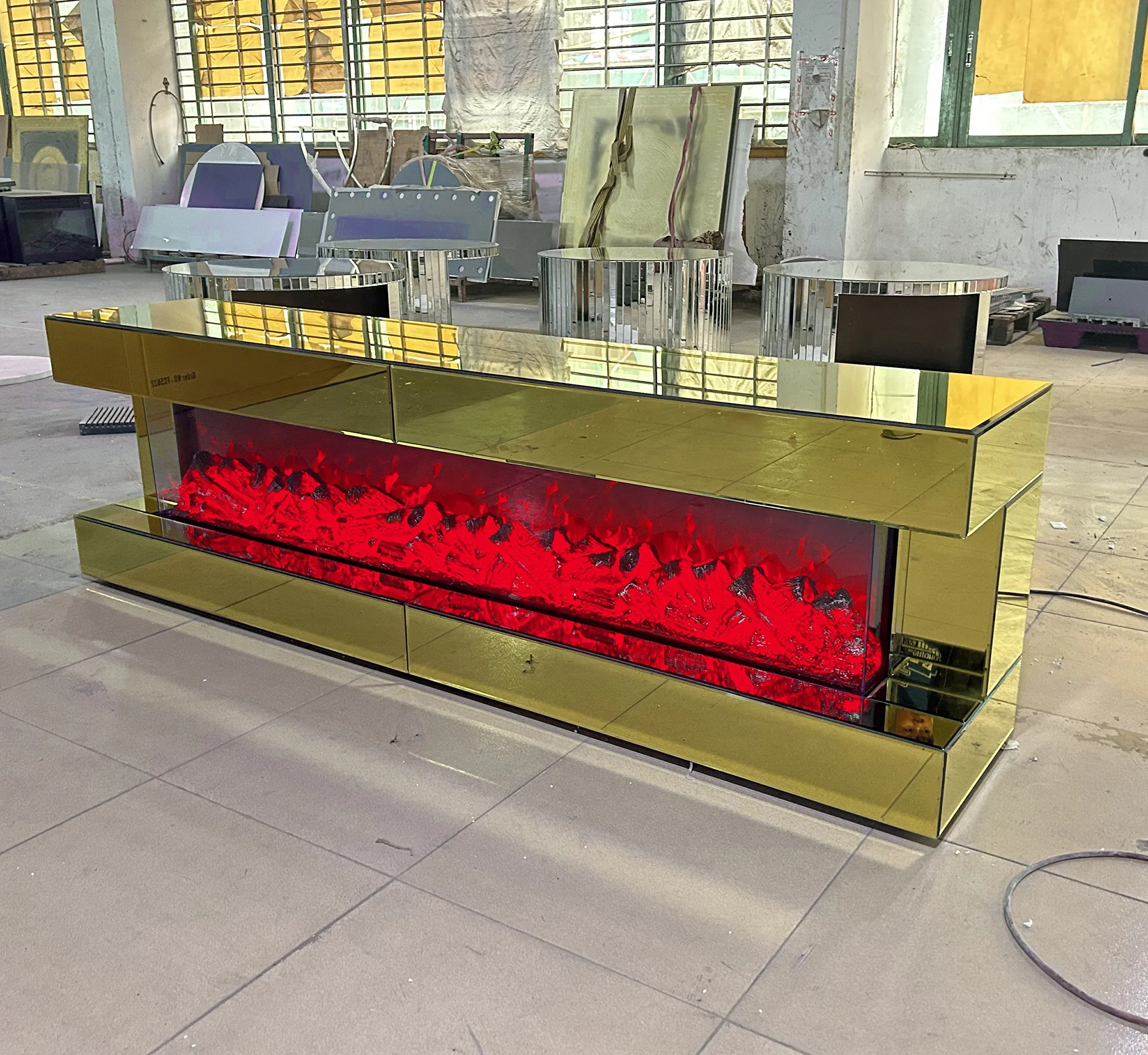 Guanding Electronic Mirrored Fireplace TV Stand with Multipl Color Flames Heater Speaker cheminee Kamin Chimney Muebles Meubles