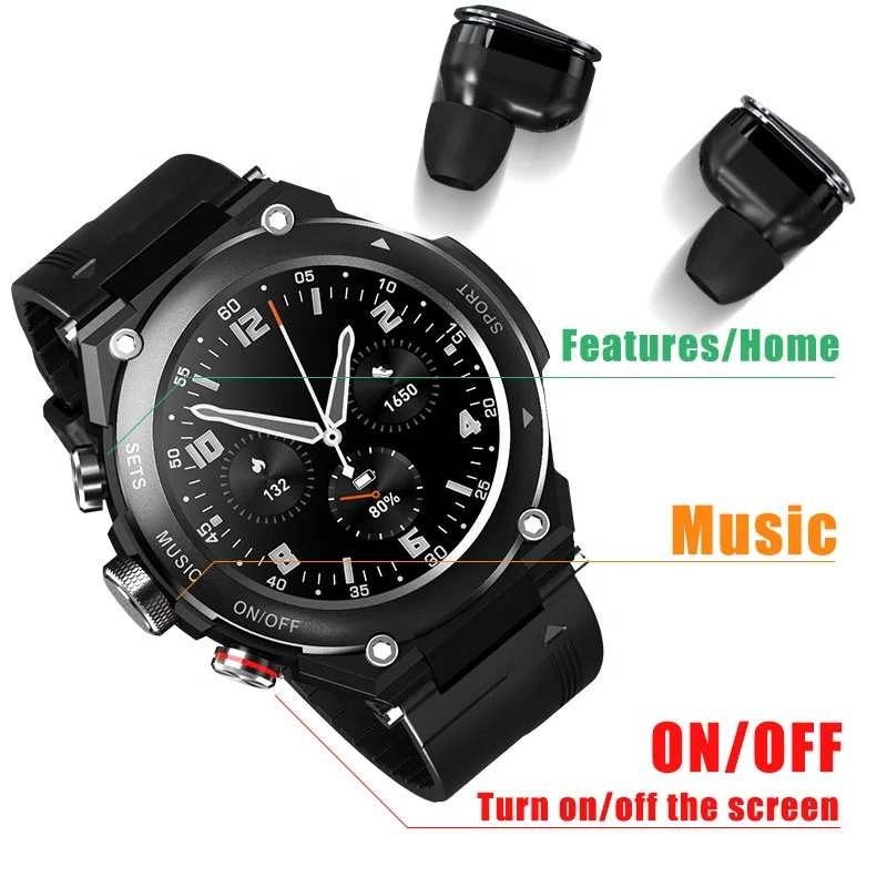 Беспроводные наушники 2 в 1 Montre Connect te GPS TWS Airbud круглые умные часы со скрытыми наушниками-вкладышами