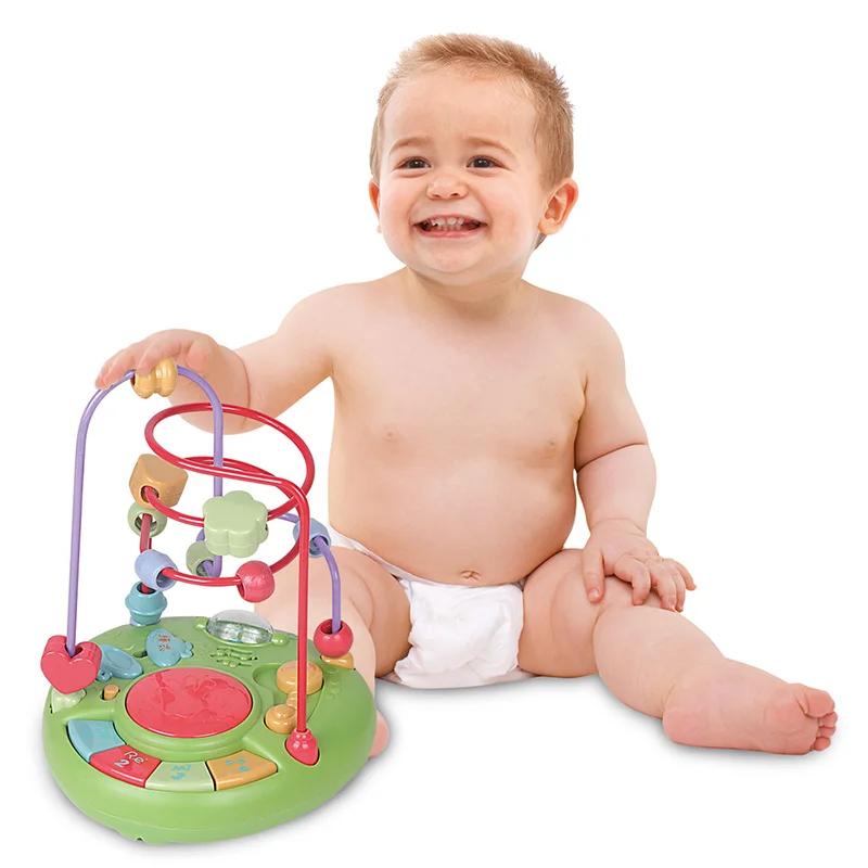 Multi-Function Around Roller Circle Round Beads Baby Keyboard Drum Music Game Children Educational Plastic Thread Bead Maze Toy