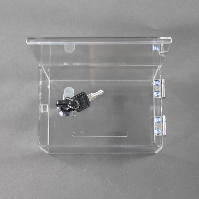 Custom charity donation box clear acrylic money cellecting coins display boxes with key lock