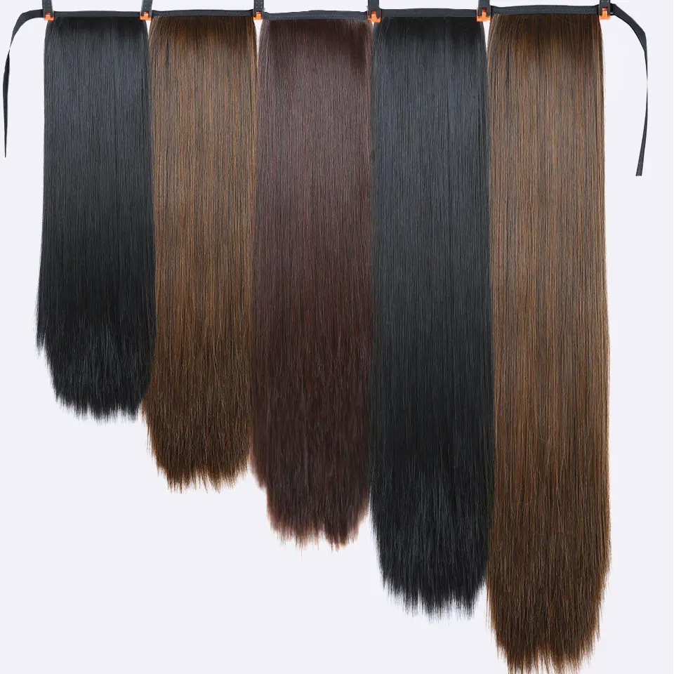 Long Straight Ponytail Hair Synthetic Extensions Heat Resistant Hair 20 24Inch Wrap Around Pony Hairpiece for Women