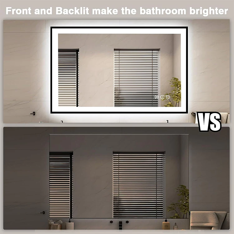 Modern Custom Luxury Mirror Rectangle Anti Fog Smart LED Light Wall Bathroom Mirror