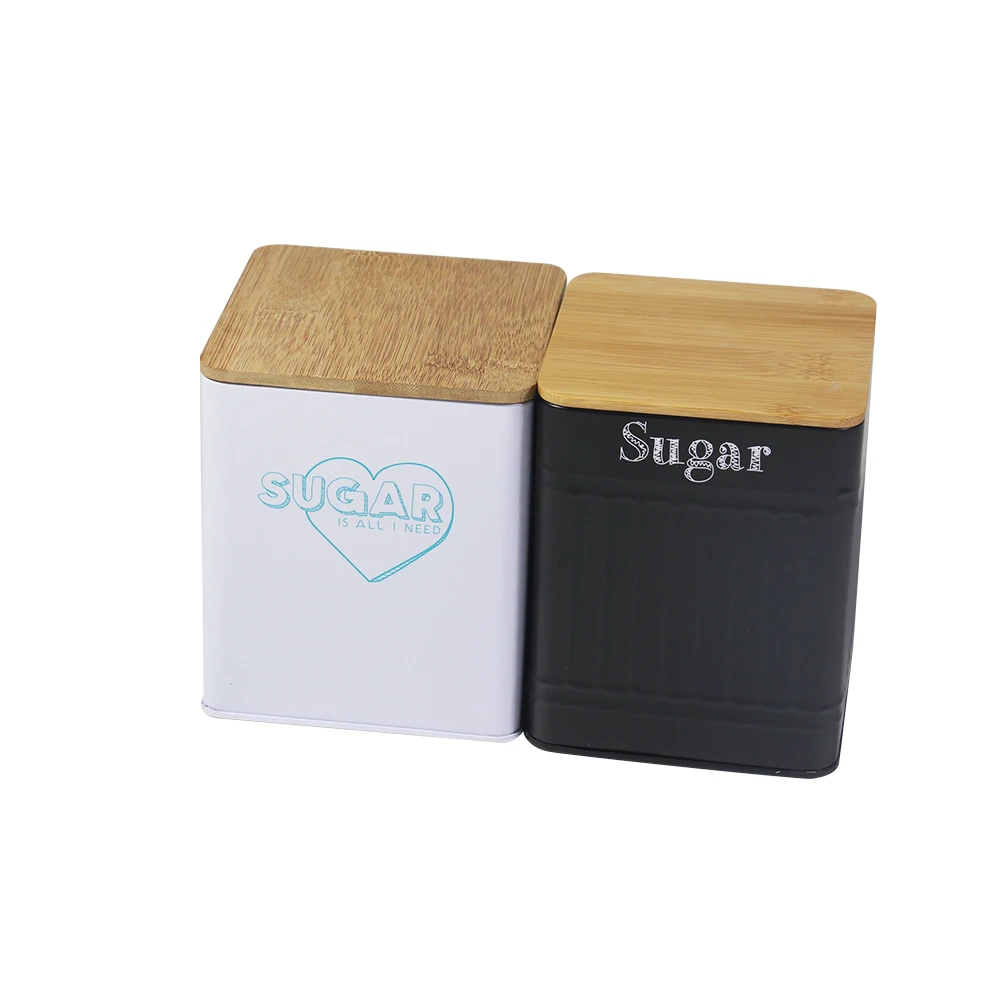 Oem Factory Customized Square Tea Tin Cans Wholesale Candy Sweet Sugar Tin Metal Tin Cans For Tea With Bamboo Lid