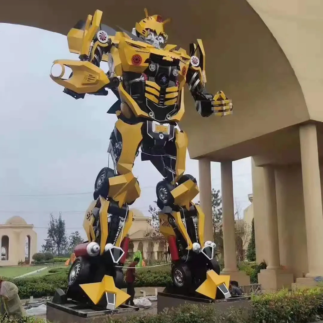 Hot Sale Customize Huge Yellow Robot Sculpture Factory Made Iron Metal Craft 2.5M/3M Size for Outdoor/Indoor VR Shop Decoration