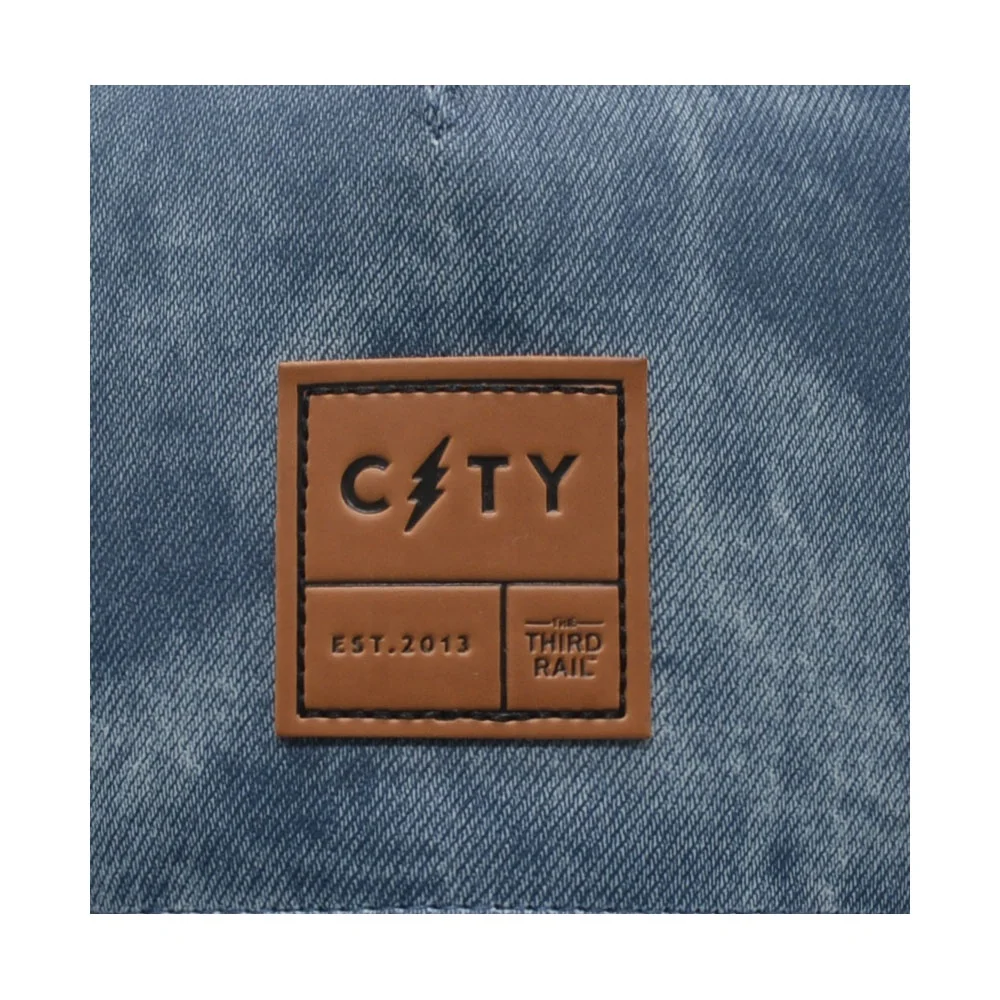 Hot sale denim PU leather patch embroidery snapback cap flat bill outdoor street cap