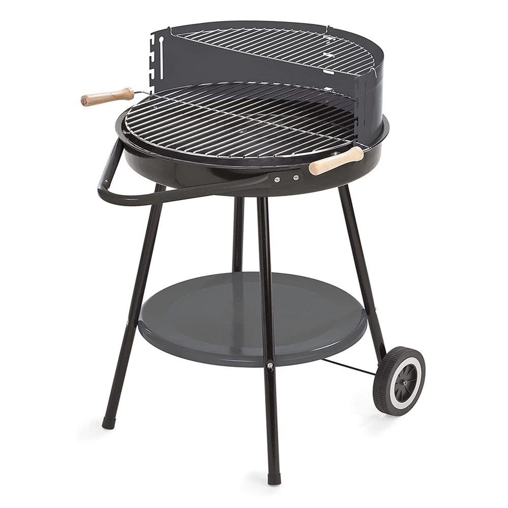 Round Charcoal Portable BBQ Grill Picnic Gathering Barbecue Griller Adjustable Cooking Height