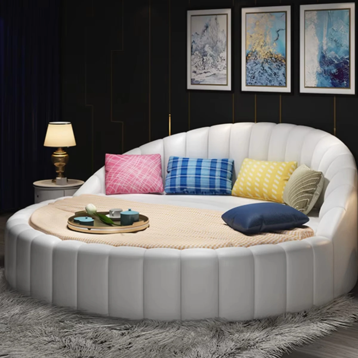 Modern Minimalist Luxury Leather Bed Double Queen Size for Master Bedroom for Home Hotel Wood Frame Elegant Wedding Bed Couples