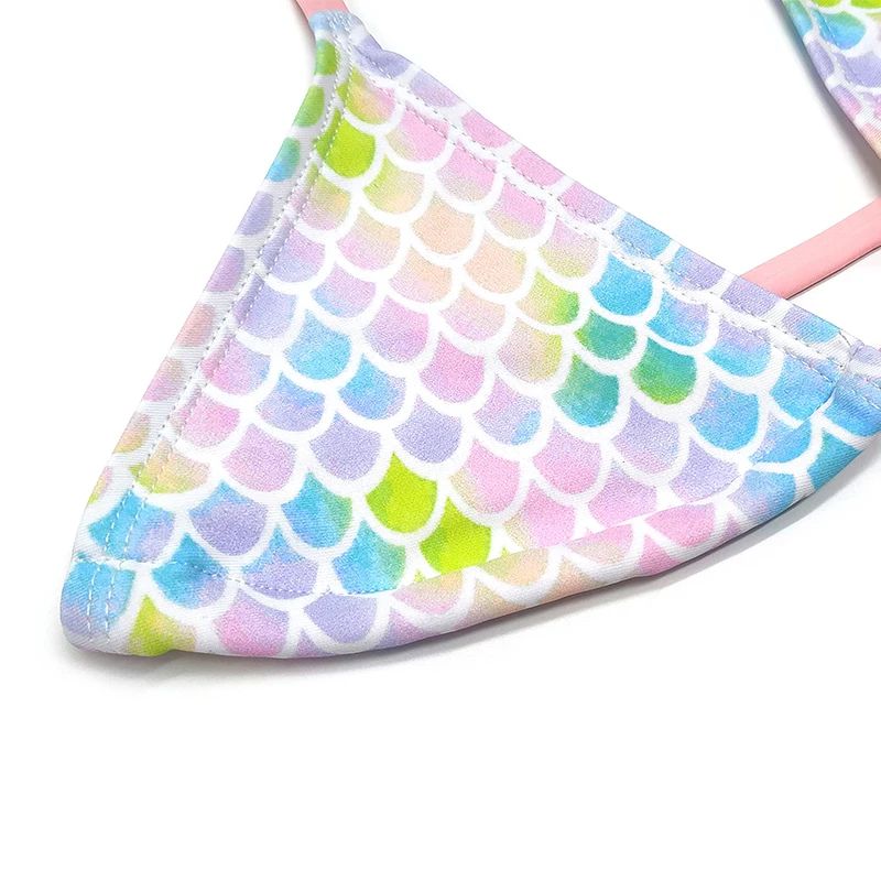 Swimming Adjustable Strap Ruffle Fish Scale Teen Micro Bikini String Swimsuit Child Triangle Halter Girl Swimwear Sexy Bikini