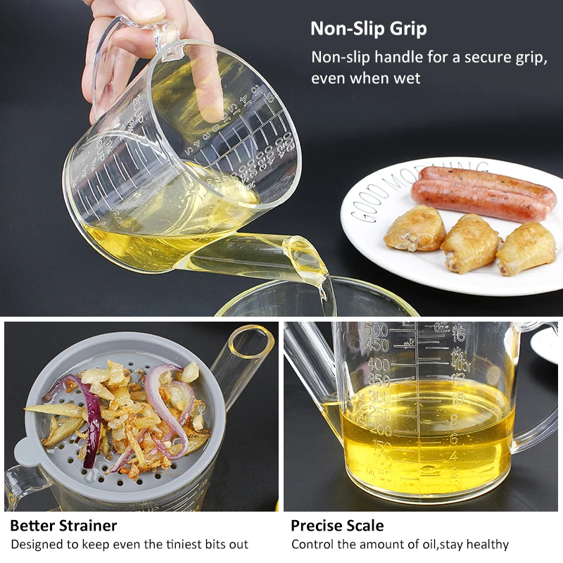 Kitchen Plastic 2 Cup Oil Grease Fat Separator Filter Measuring Cup and Strainer
