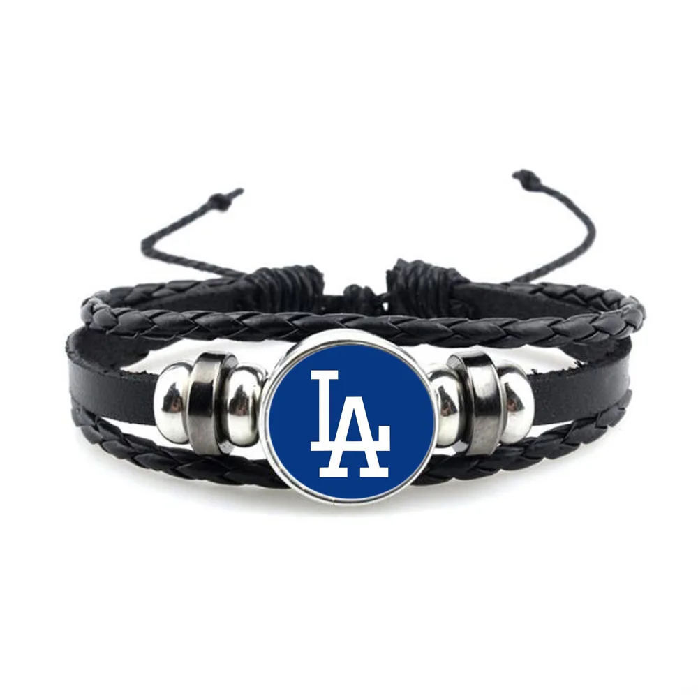 USA ML Baseball Team Leather Bracelet Athlete Adjustable Snap Braided Philadelphia Bracelet