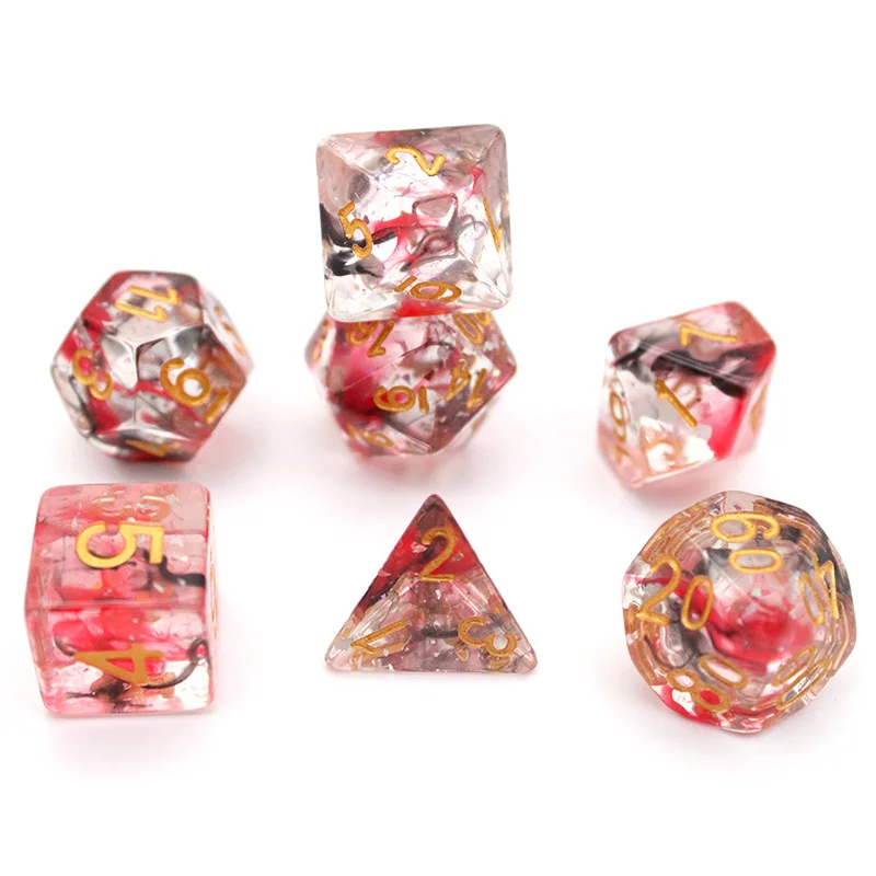 Factory Plastic Acrylic Dices 7Pcs Polyhedral Red Black Swir Custom Resin Dice 10Mm With Laser Reflect Pieces