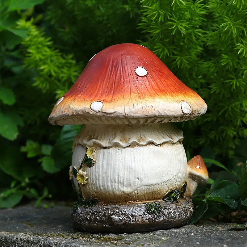 Time Slow 1pcs Fairy Garden Mushroom House Mini Gnome Room Villa Yard Ornament Gift Resin Craft Sculpture Outdoor