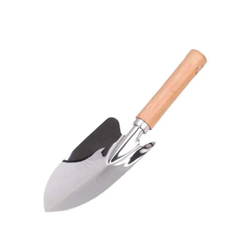 Small Stainless Steel Flower Shovel with Wooden Handle for Gardening Pulling Grass Planting Vegetables Flowers Hoe Rake Shovel
