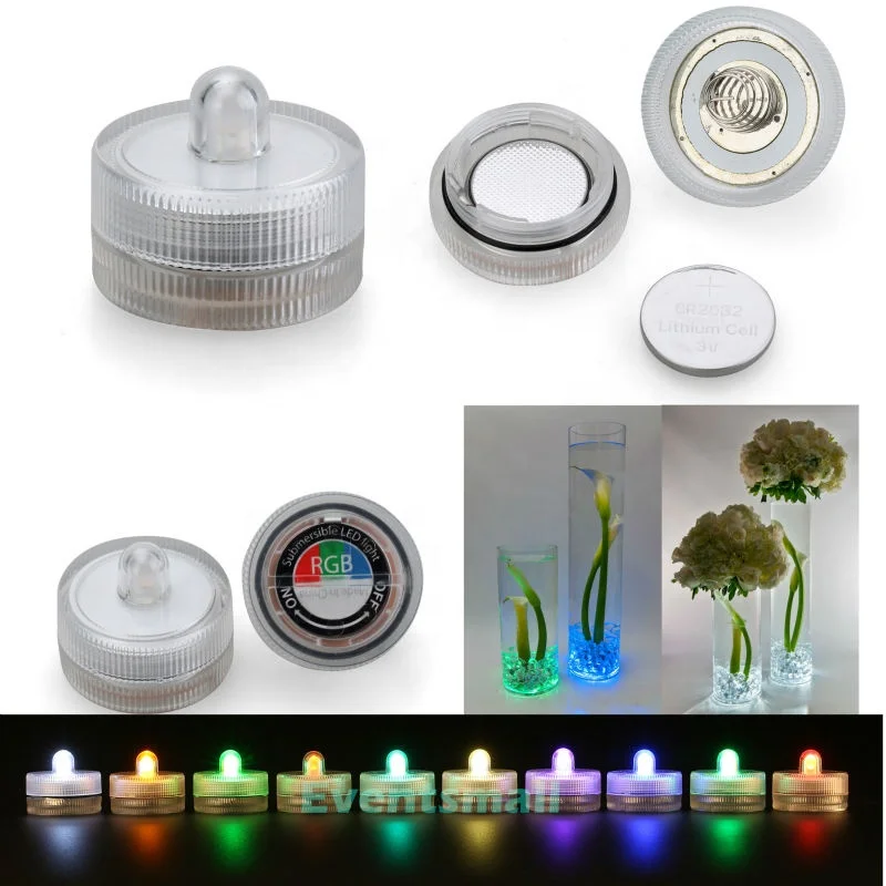 Wedding Centerpiece Floral Arrangements Vase Lighting CR2032 Batteries Powered Submersible Mini LED Tea Lights Waterproof Design