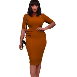 Летнее платье OL015 в африканском стиле для женщин, однотонное офисное платье в деловом стиле