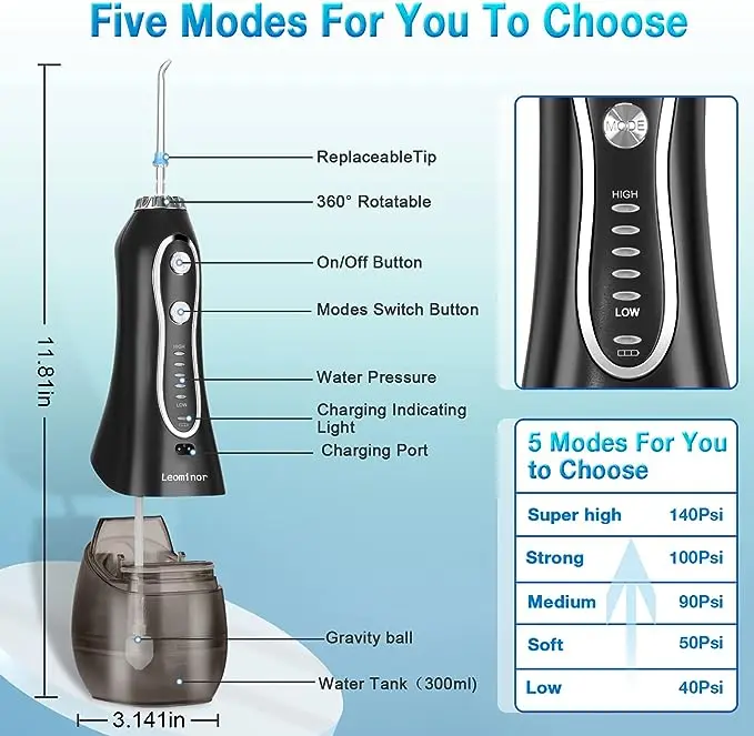 H2ofloss 5 modes 8 nozzles teeth cleaner water flosser Electric water dental flosser oral irrigator