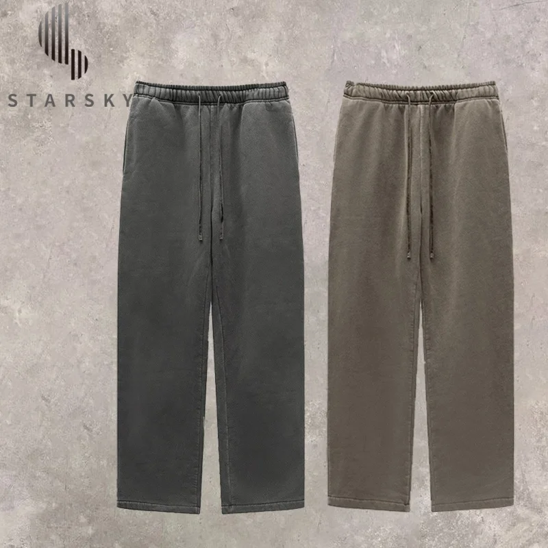 2024 Men Autumn and Winter Youth Casual Plus Velvet Sports Knitted Straight Pants Washed Sweatpants