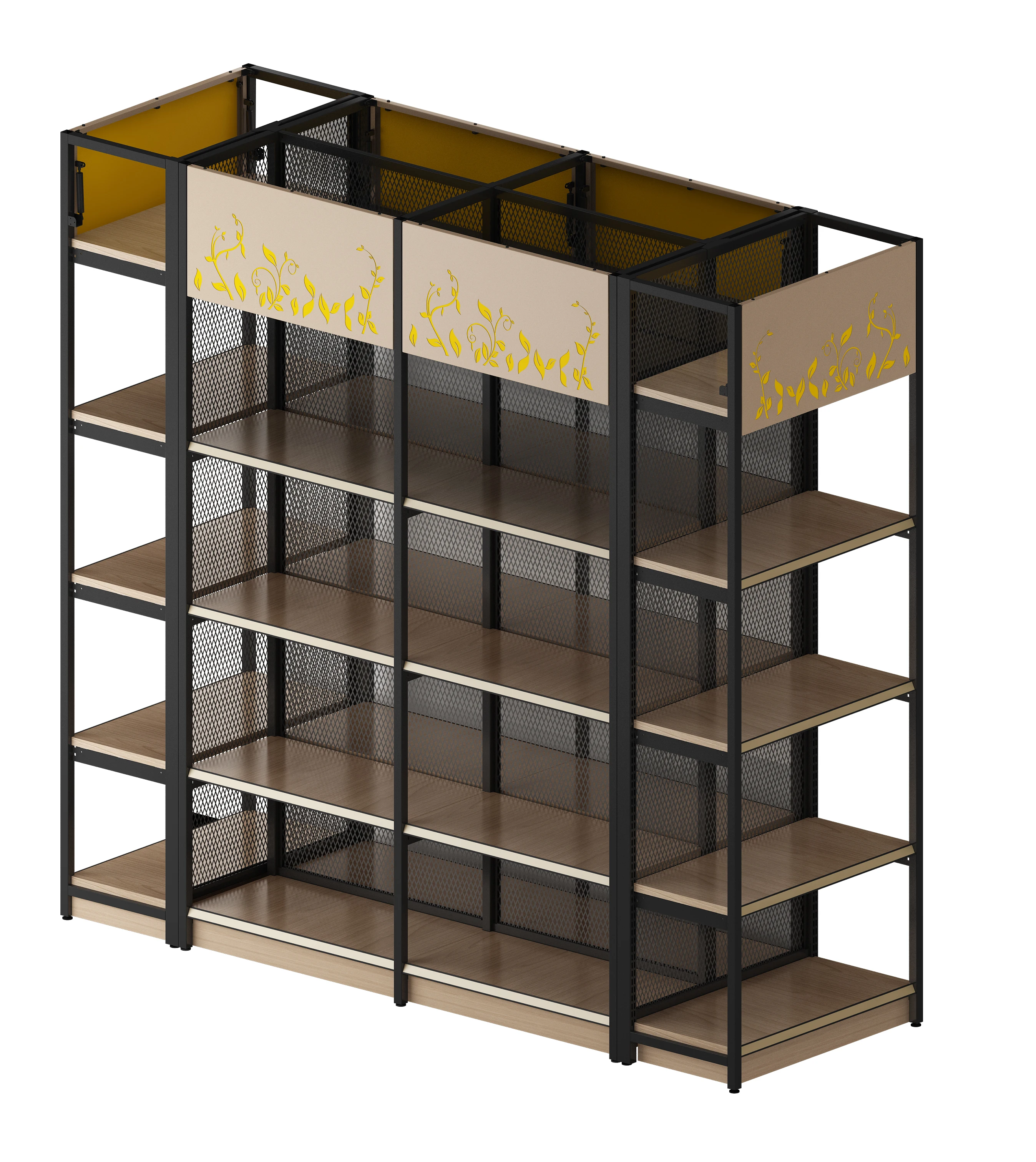 Двухсторонняя деревянная витрина для супермаркета демонстрация закусок косметики удобного магазина розничная продажа стеллажи розничной торговли