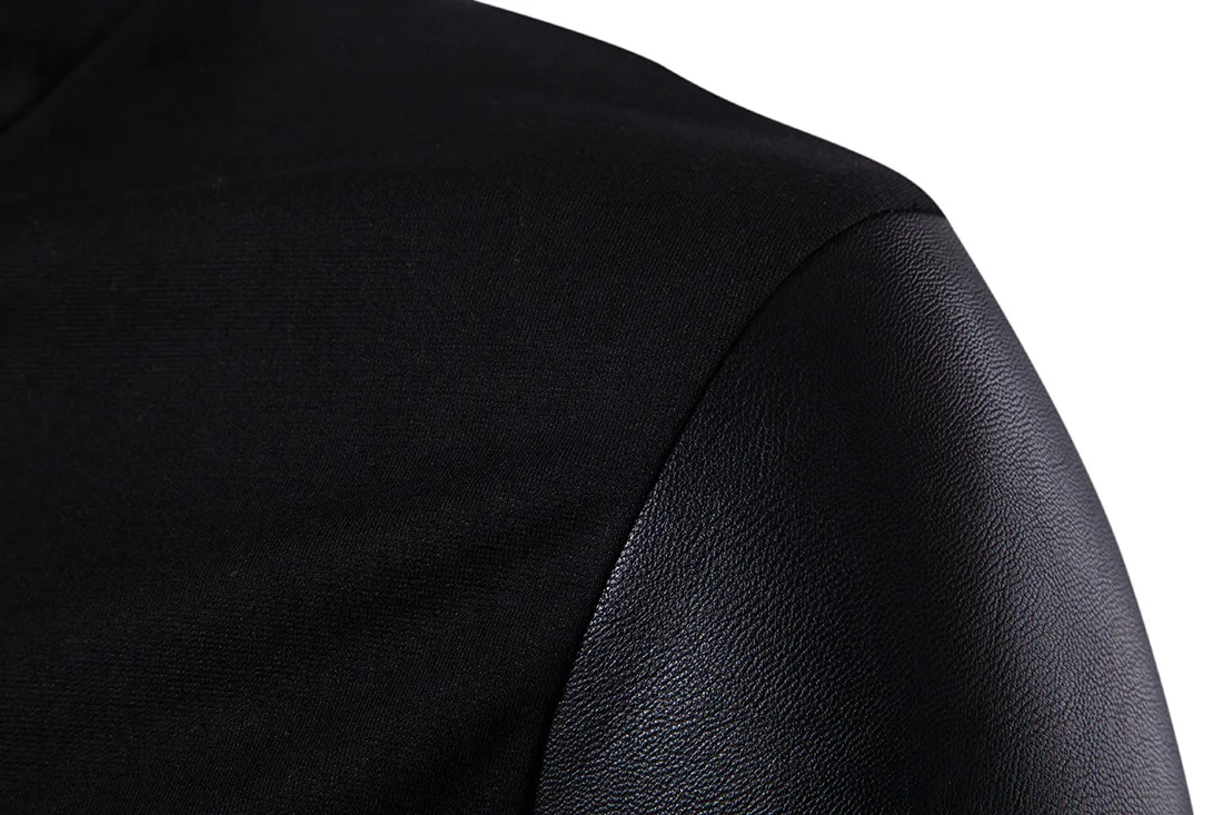 Liu Ming Fall Winter Men Clothes Streetwear Leather Sleeve Patchwork Asymmetrical Slim Punk Sweatshirt