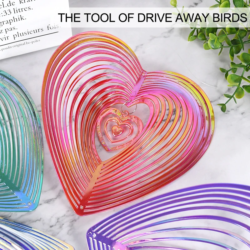 Heart Butterfly Wind Spinners Hanging Ornaments Bird Deterrent Sun Catcher Rotating Wind Chime Home Garden Outdoor Decorations