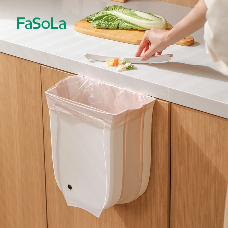 FaSoLa 7L 9.7L Hanging Folding Trash Can for Kitchen Cabinet Door Collapsible Garbage Bin Foldable Wall Mounted Waste Bin