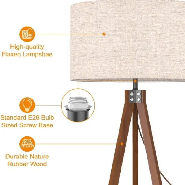 Tripod Floor Lamp Modern Design Shelf Floor Lamp For Living Room Bedroom Office Flaxen Lamp Shade