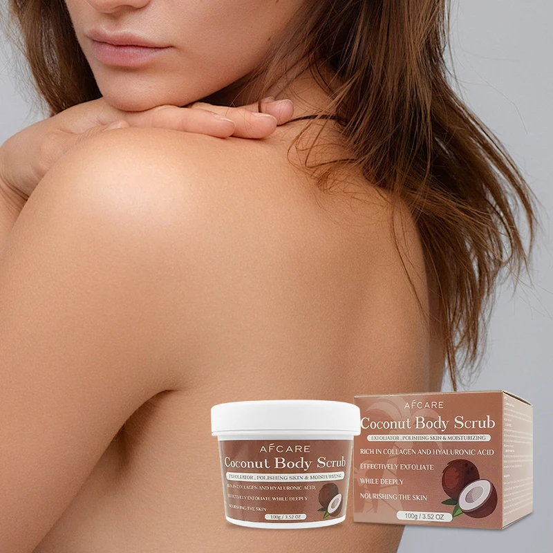 Glycolic acid Body Scrub Private Label Sulfate-free Smoothing Antioxidant and Hyaluronic acid Coconut Exfoliating Body Scrub Jar