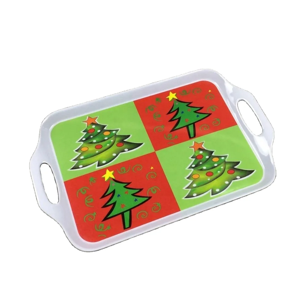 Plastic custom melamine Christmas serving tray with handle wholesale