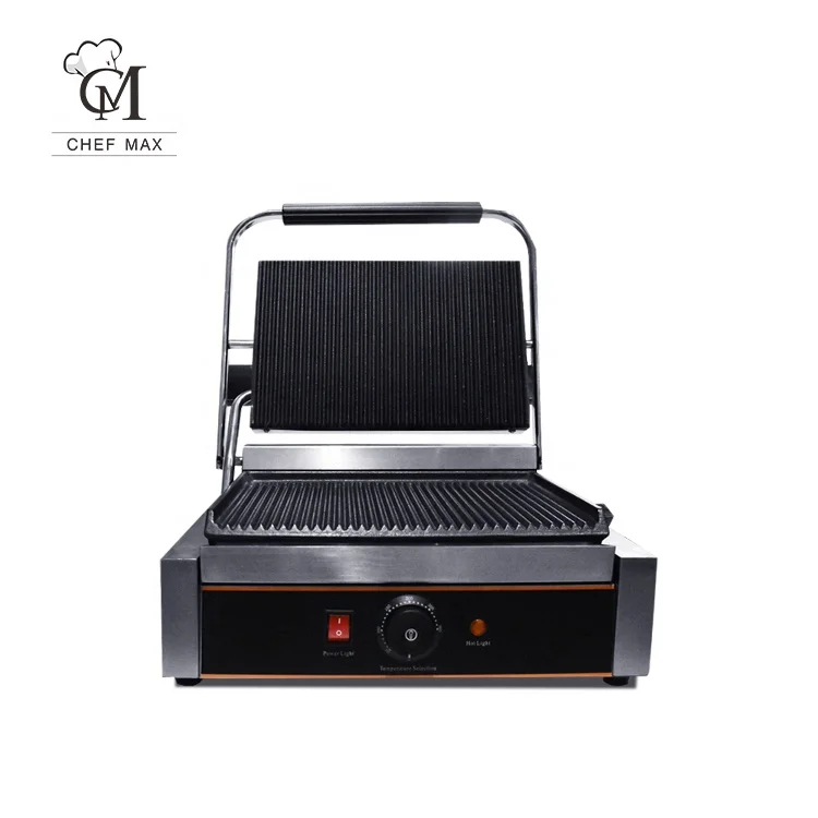Chefmax Commercial Restaurant Custom 2200W Pressure Cast Iron Plate Grill Stainless Steel Electric Sandwich Panini Griddle