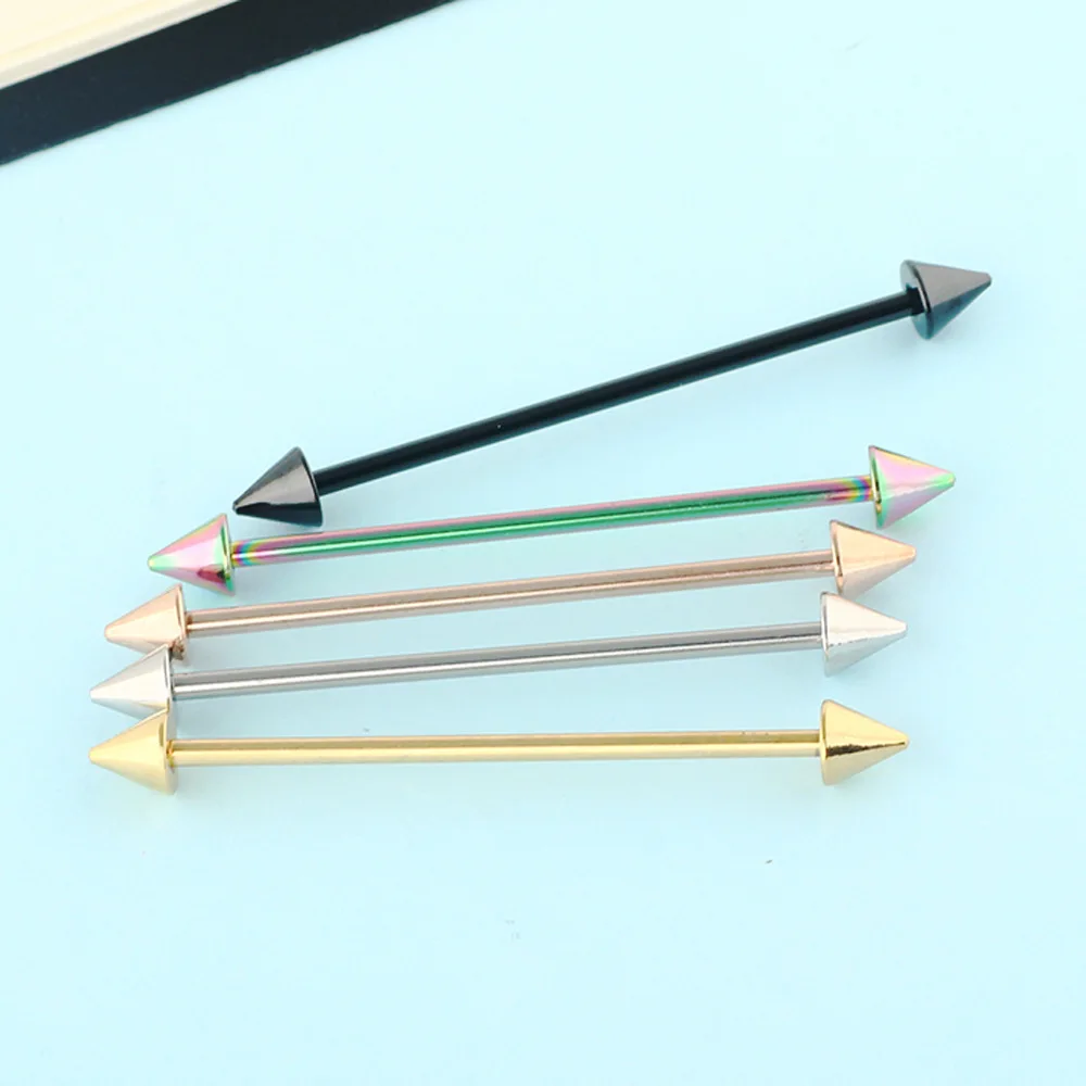 YICAI  Factory Surgical Steel Spike Industrial Barbell 38MM Ball Screw Ear Cartilage Helix-Conch Earring Piercing For Women Man