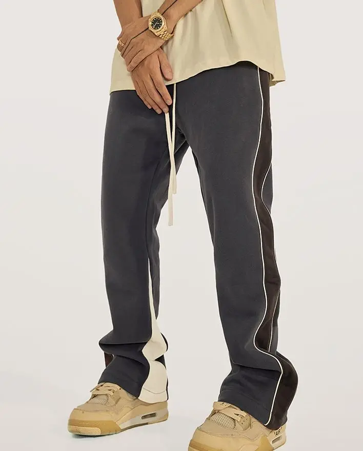 OEM Custom logo Casual Men Flared Jogger Track Pants Side Stripe Mens Stacked Custom Sweatpants