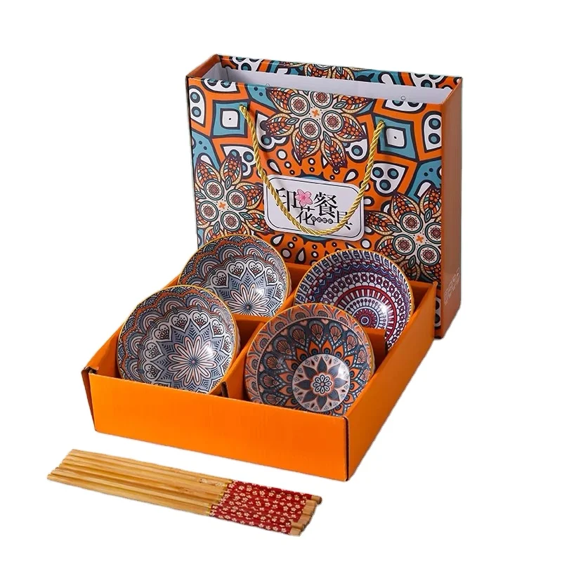 Colorful printed under glazed kitchen 2 4 6 pcs rice soup 3.5 inch serving ceramic porcelain bohemia bowls set