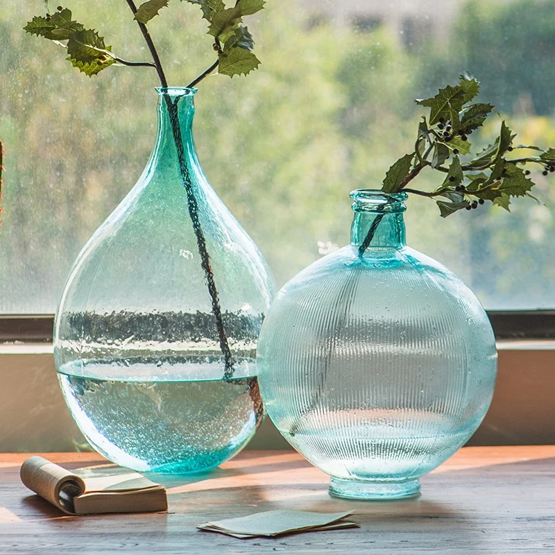 Dome blue large glassware vase vase decoration living room flower arrangement handmade Nordic space decoration