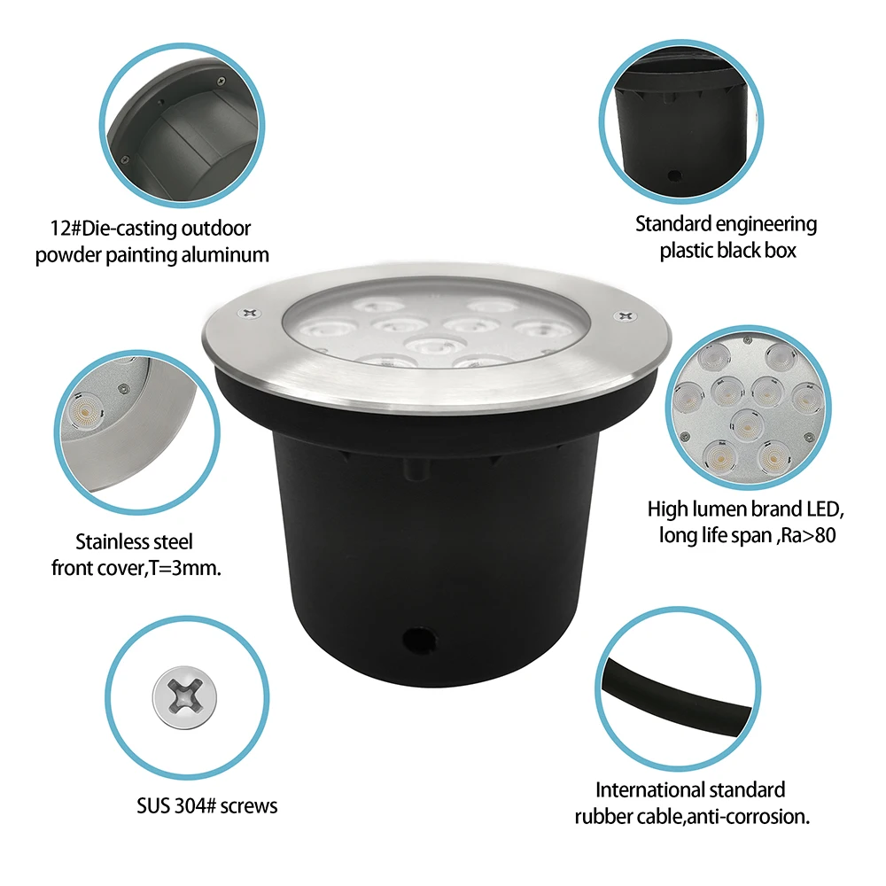 IP67 Stainless Steel 316 24VDC Underground Lights Outdoor 9W RGB RGBW Full Color Underground Light
