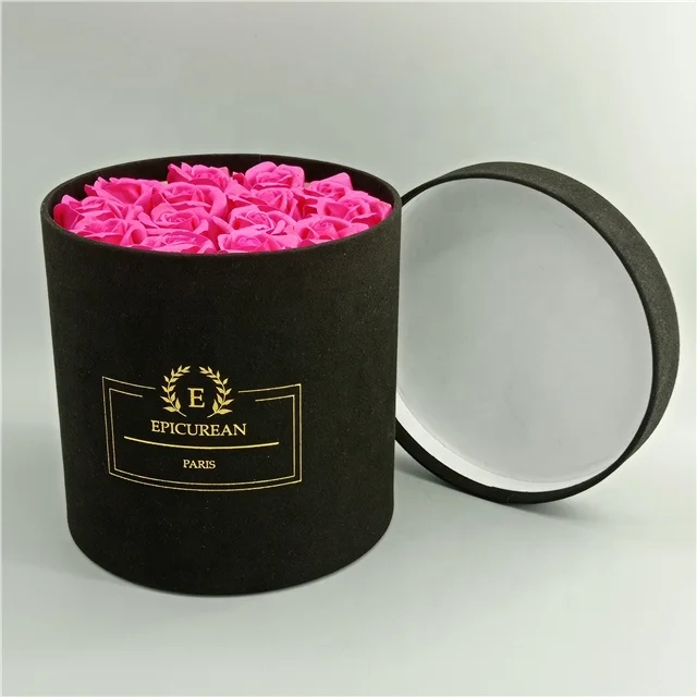 Velvet Custom Round flower gift box with lid
