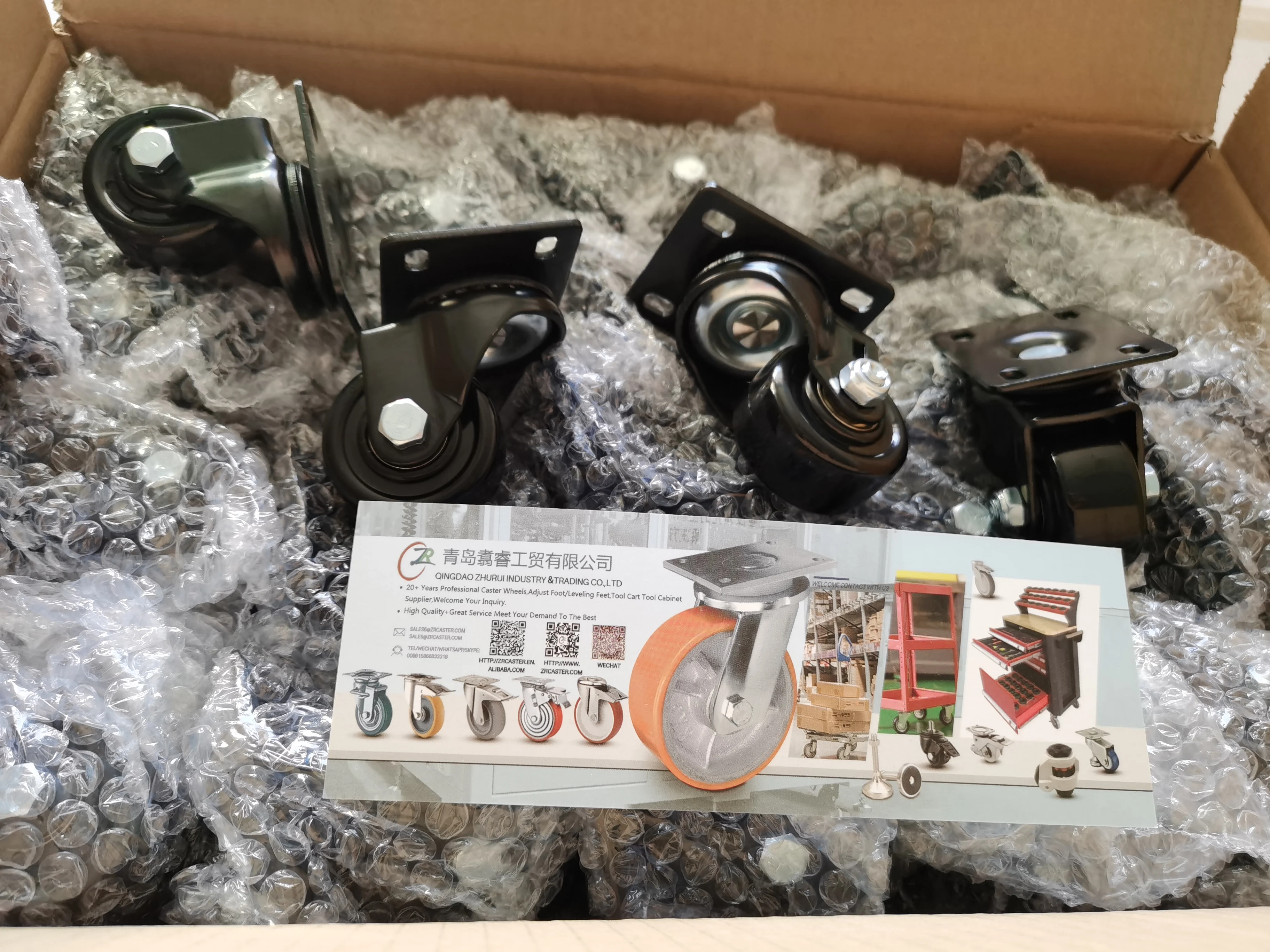 Durable 1.5/2In Small Black Furniture Castor High Load 100/150KG Brake Nylon Swivel Wheel Low Profile M10/12 Thread Stem Caster