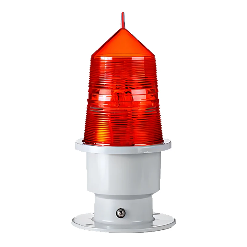 Red Bulb Sign for Airplane Flight and Helicopter on Roof Top of High Building Solar Aviation Obstruction Light in City
