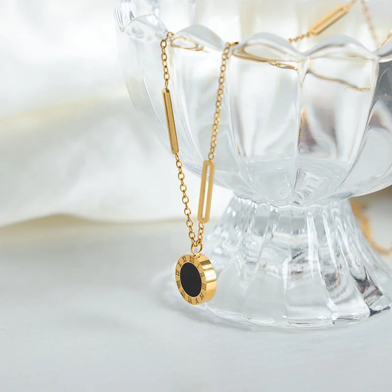 18K Gold Plated Stainless Steel Jewelry Gemstone Jewellery Tiger Eye Black Agate Rose Quartz Natural Gem Stone Pendant Necklace