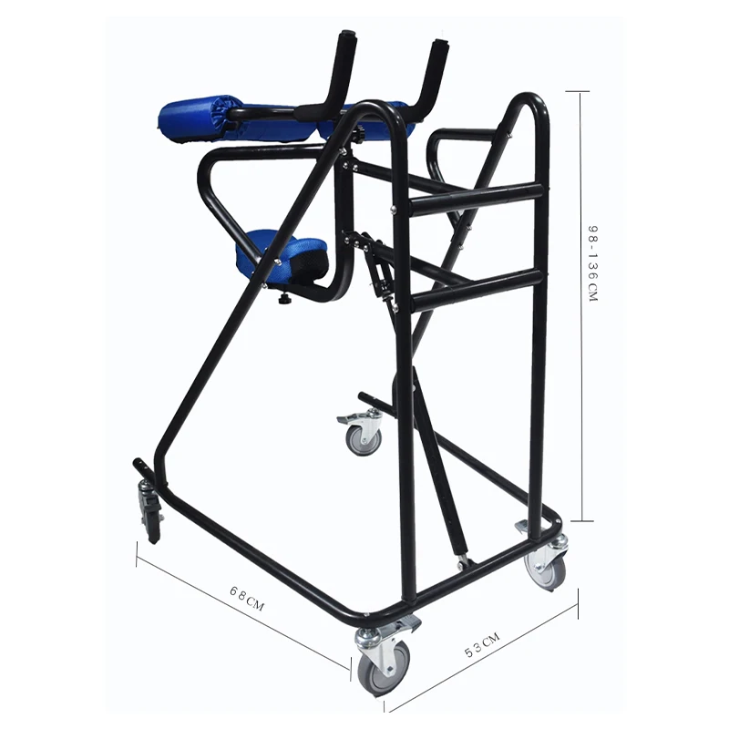 Hemiplegia Walker Stand Frame with Seat Wheel Rehabilitation Device Folding Height Adjustable Lower Limb Disabled