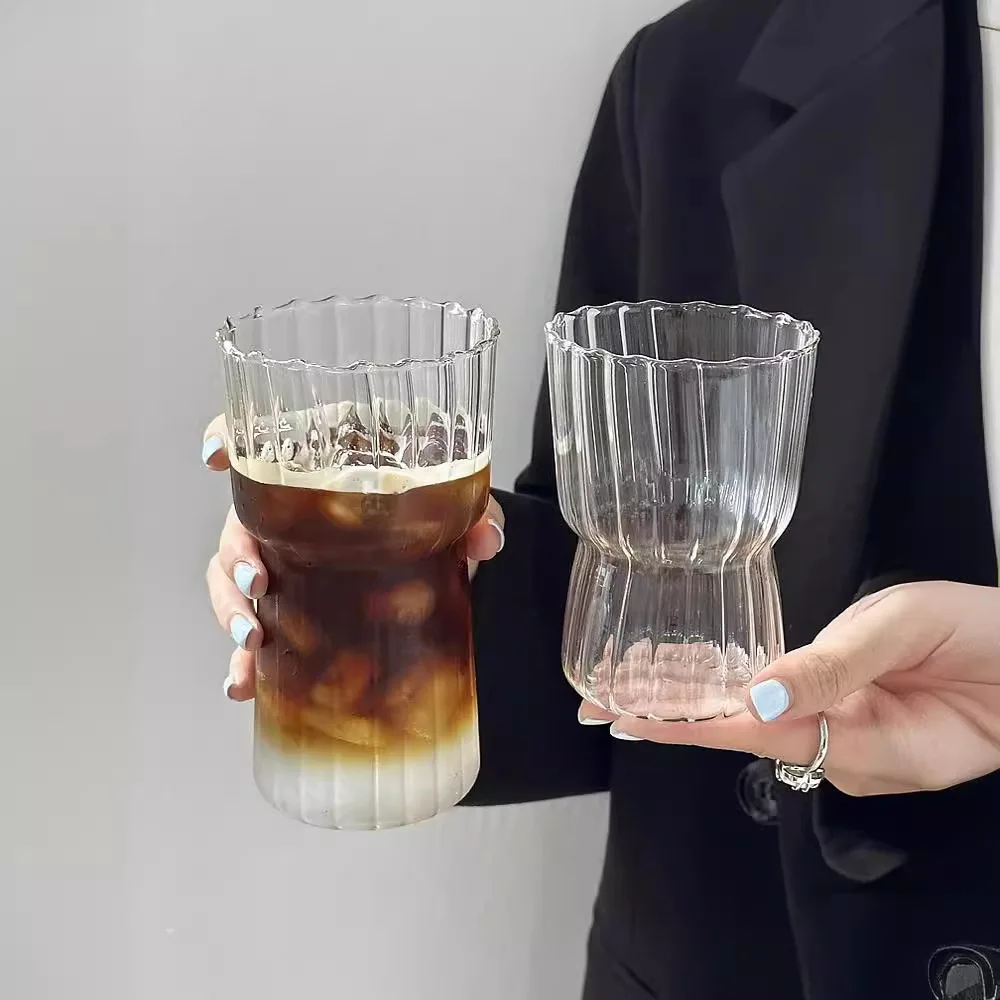 Wholesale vertical stripe glass ice coffee cup drinkware juice glass cup
