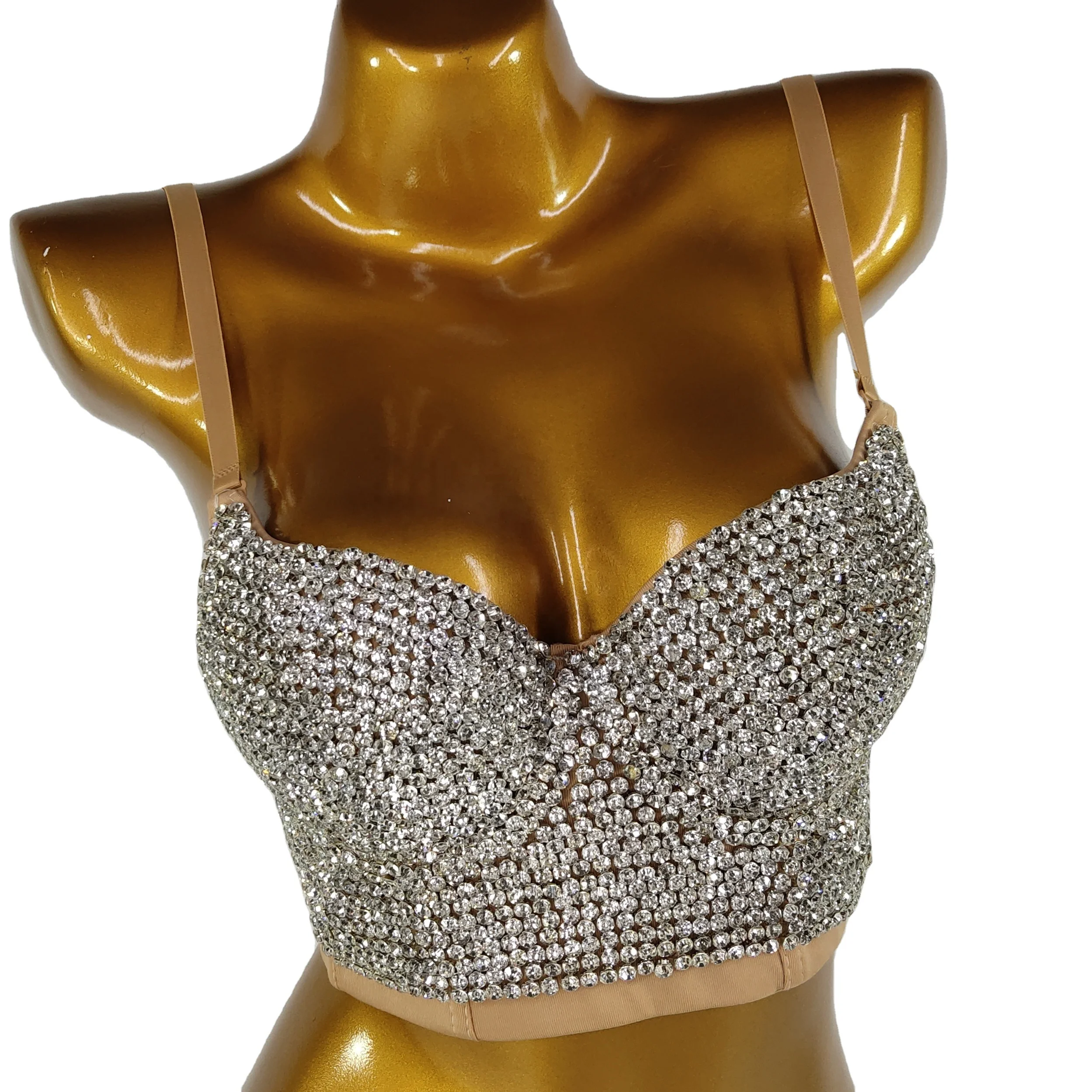 Женский Белый телесный сексуальный бюстгальтер пуш-ап со стразами