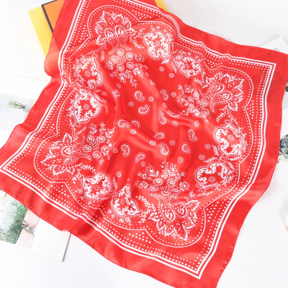 for Women Girls Cheap 100% Polyester Red Blue Orange Neckerchief Head Wrap 27.5x27.5inch  Paisley Satin  Slik Scarf Bandana