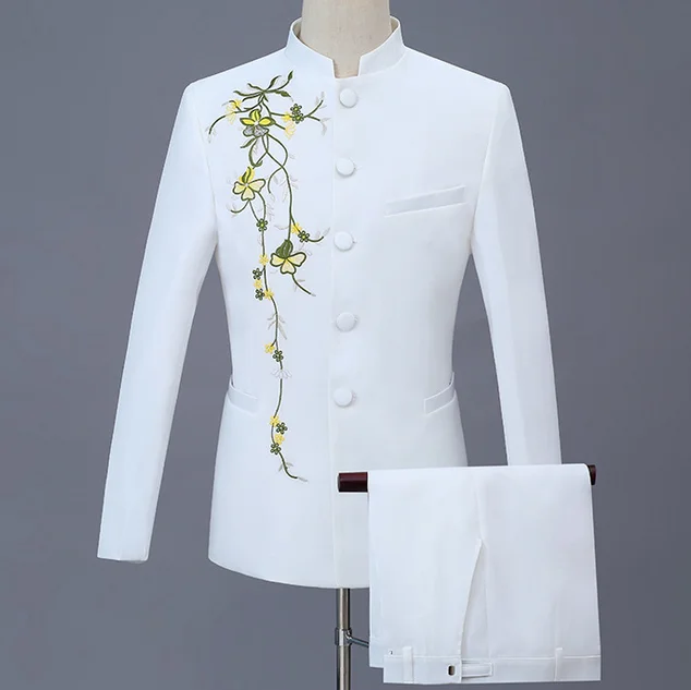 embroidered stand-up collar Chinese tunic suit
