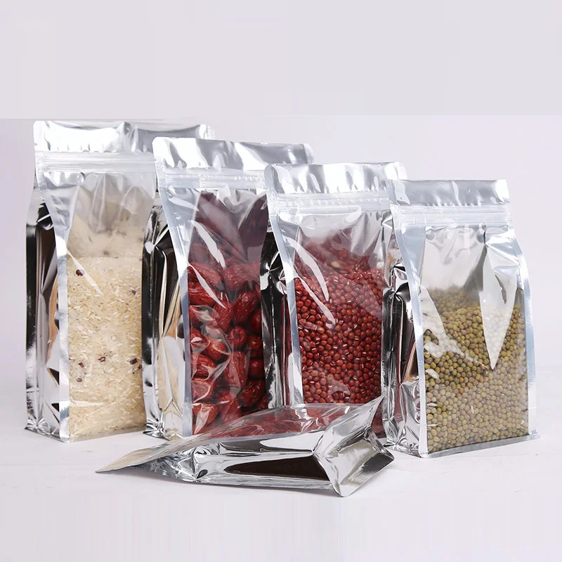 Custom Translucent Stand Up Pouch Aluminum Foil Zip Lock Packaging Storage Food Showcase Flat Bottom Bag Nuts Snack Candy Baking