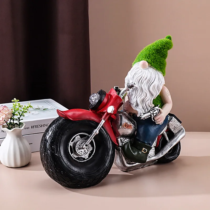 Cool Gnome Figurines Flocked Motorcycle Faceless Gnome for light for garden living room wall home room decor