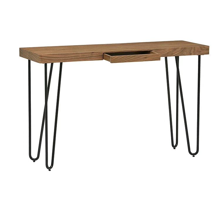 Chinese industrial modern Walnut wood console bar table furniture with metal hairpin legs