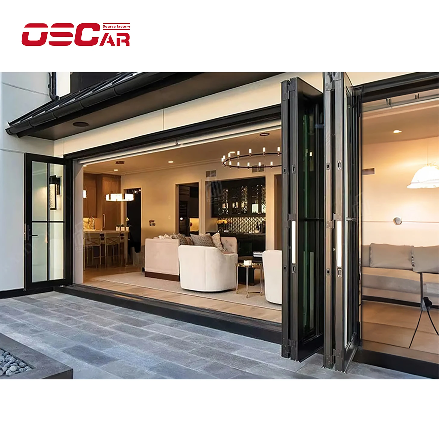 Oscaracso Steel and Glass Barn door Pocket Door with High Quality Metal Frame and Double Layer Tempered Glass