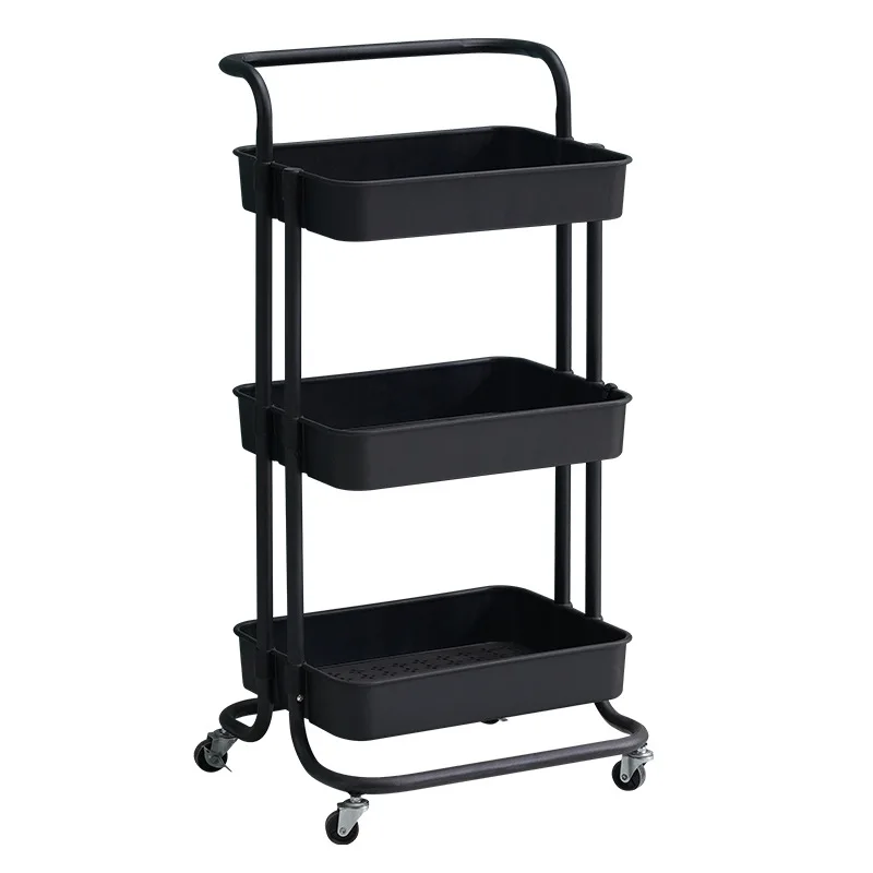 Multifunctional Mesh Organization Utility Cart 3 Tier Heavy-Duty Storage Metal Rolling Utility Cart with 2 Lockable Wheels