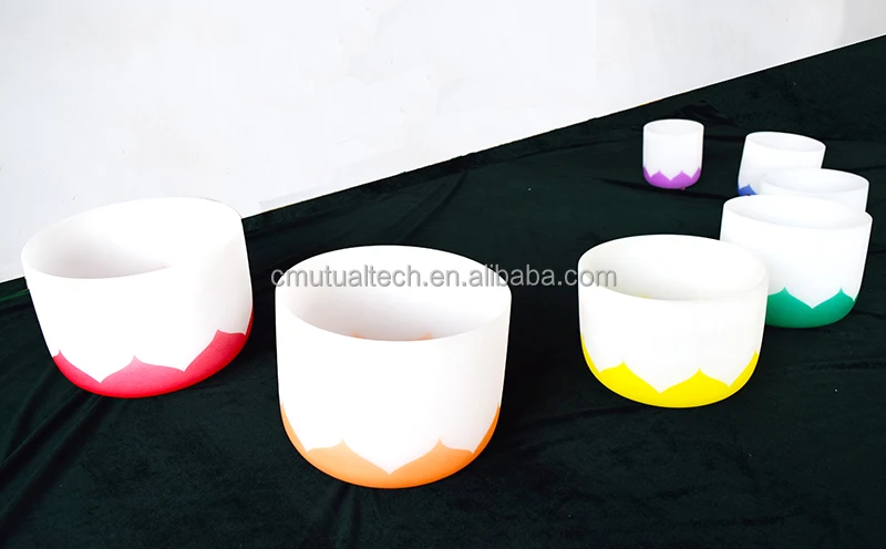 free mallets Chakra mark Lotus Flower Singing Bowl  Set  432 HZ Color gradient 7pcs of 6-12inch Crystal Singing Bowls
