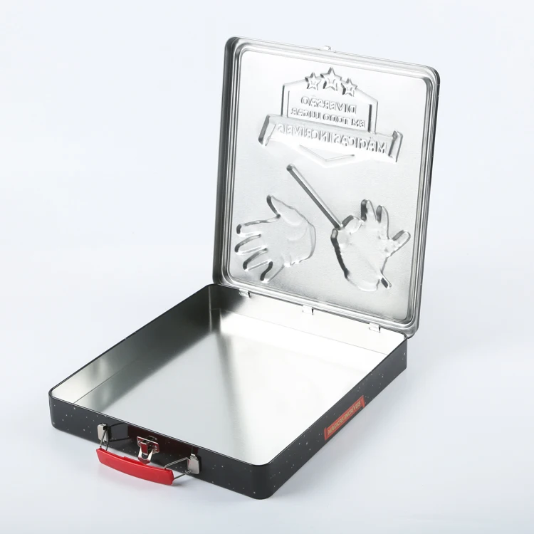 Large rectangle cookie biscuit tin box with handle and lock